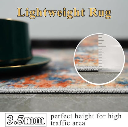 2x3 Rug Washable Runner for Entryway: Abstract Non Slip Bathroom Area Rug for Kitchen Floor Laundry Room - Small Soft Low-Pile Ultra Thin Rainbow Throw Door Mat for Modern Home Decor (2x3 Colorful)