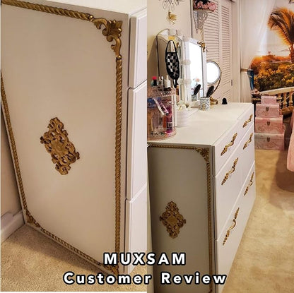 Wood Carved Appliques, 4Pcs Wooden Decorative Onlays, MUXSAM Unpainted Furniture Center Decals for Cabinet Dresser Bed Door Wall Wardrobe Ceiling Decoration Home DIY Project, 21x15cm/8.27"x5.9"