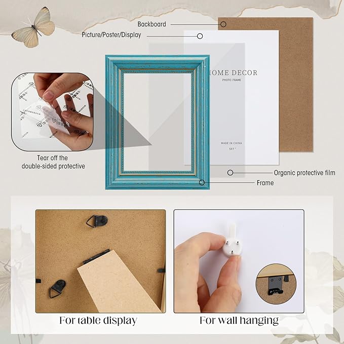 Kathfly 15 Pack Vintage Picture Frames for Wall or Tabletop Display Ornate French Country Frames Vintage Farmhouse Decor Antique Wall Art Set for Gallery Bedroom Living Room Decor (Blue-green Family)
