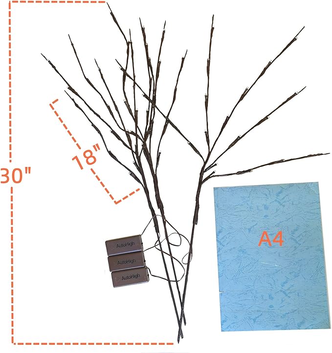 3 Pack Warm White Lighted Twig Branches 60 LED Lights Artificial Tree Willow Branches Lamp for Home Holiday Party Decoration Decor Battery Operated