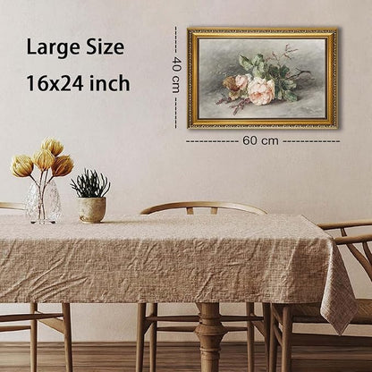 YD&YZY Gold Framed Vintage Wall Art Canvas Still Life Flower Pink Roses Farmhouse Print Art Retro Floral Wall Decor Rustic Cottagecor Painting Picture Print for Dining Room Bedroom 16x24 inch Framed
