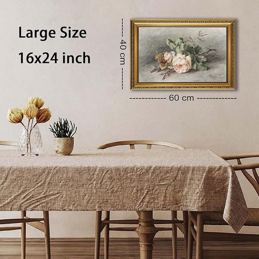 YD&YZY Gold Framed Vintage Wall Art Canvas Still Life Flower Pink Roses Farmhouse Print Art Retro Floral Wall Decor Rustic Cottagecor Painting Picture Print for Dining Room Bedroom 16x24 inch Framed