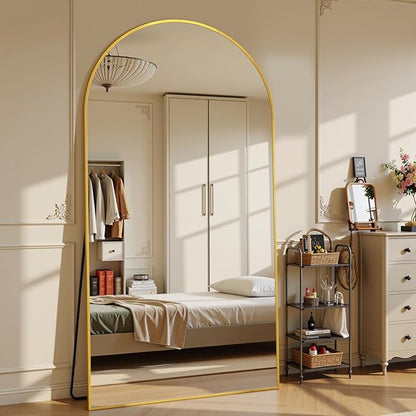 Suidia 78"x38" Arched Full Length Mirror with Stand, Full Body Mirror with Aluminum Frame, Freestanding/Leaning/Wall-Mounted, Floor Mirrors for Bedroom, Living Room, Entryway, Dressing Room, Gold