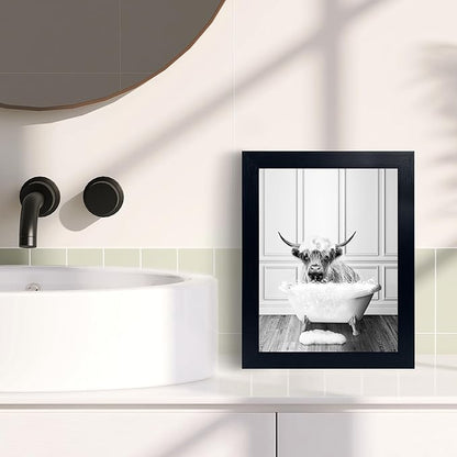 calmart Highland Cow Pictures Wall Decor - Funny Black and White Decor Wall Art, Canvas Wall Art Home Decor for Bedroom Framed Ready to Hang