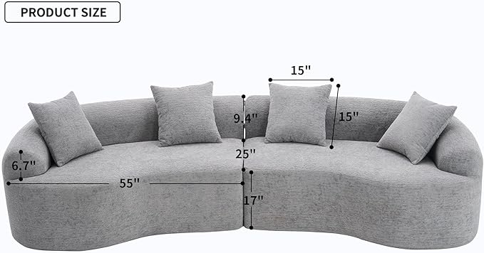 KEIKI Curved Chenille Modular Sectional Couches with Pillows, 4 Seater Oversized Upholstered Luxury Plush Cloud Sofa for Living Room Apartment, Full Compression Sponge,