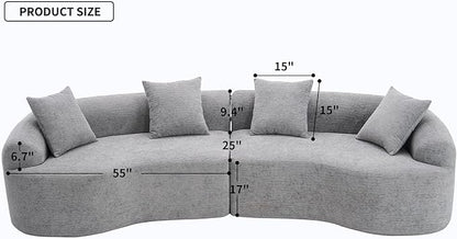 KEIKI Curved Chenille Modular Sectional Couches with Pillows, 4 Seater Oversized Upholstered Luxury Plush Cloud Sofa for Living Room Apartment, Full Compression Sponge,