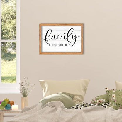AuraPeak Family Is Everything Wall Decor Rustic Dining Room Sign for Horizontal Home Living Room Entryway Hallway Wood Hanging Plaque Wall Art Decoration (Wood 16"×10")