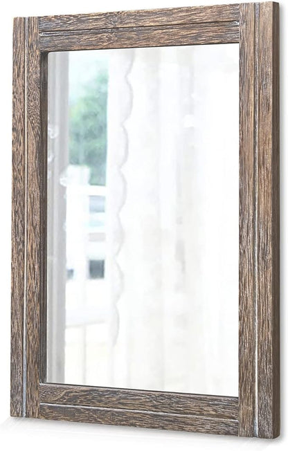 AAZZKANG Mirror with Wood Framed Rectangle Rustic Wall Mirrors Decor Large 26"x18" for Bedroom Bathroom Living Room Entryway
