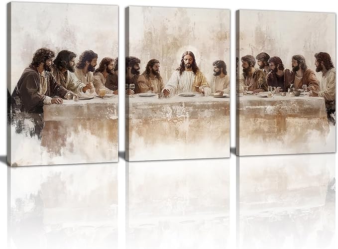 WENGTIAO 3Pcs Christian Wall Art Prints Jesus Last Supper Canvas Painting Poster Religious Scripture Pictures Bible Renaissance Easter Artwork For Dining Room Living Room Church 16x24 inch