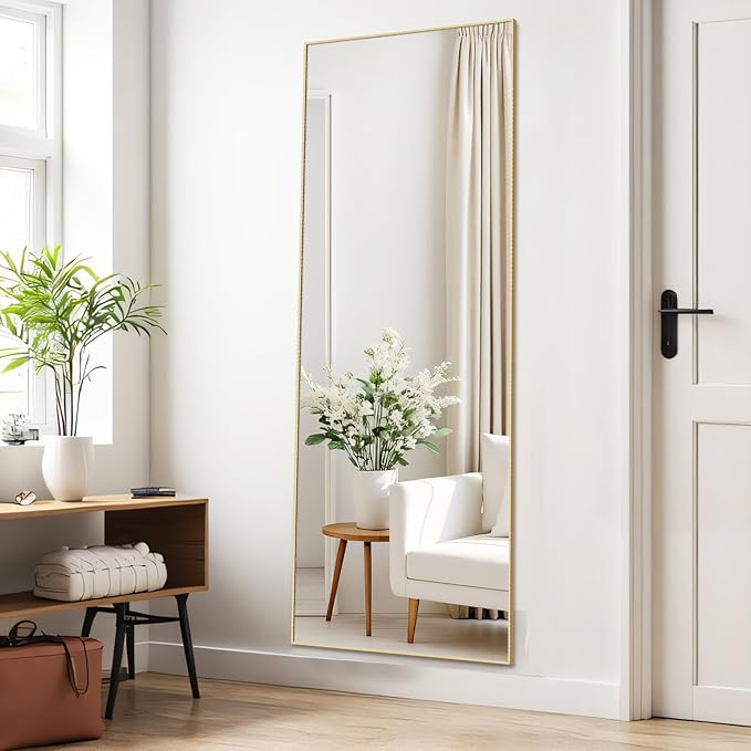 Mirror Full Length, Upgraded 21"x64" Body Wall Mirrors with Shatter-Proof Glass, Floor Standing, Hanging or Leaning, Large Tall Mirror with Stand Aluminum Alloy Frame for Bedroom Cloakroom