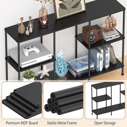 TV Stands for Living Room, Black TV Stand for 50 Inch TV, Tall Entertainment Center with 3 Tier Open Storage,TV Console Table for Bedroom, Media Cabinet with Shelves for 50 43 40 32 Inch TV, Black