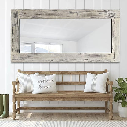 NeuType Floor Mirror Full Length, 71x32in Rustic Wood Frame Full Body Dressing Mirror, Wall-Mounted or Leaning Against Wall Standing Mirror, Farmhouse Decor for Bedroom Living Room,Retro White