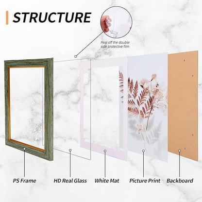 Fixwal 5x7 Picture Frame Set of 5, Vintage Photo Frame, Rustic Retro Picture Frame with Tempered Glass, Decorative Art on Walls and Tabletop Placement