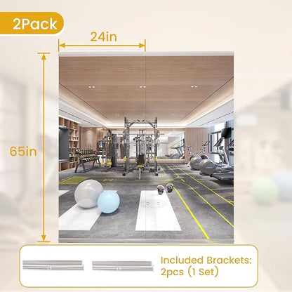 65X24 2Pack Large Home Gym Mirror, Frameless Tempered Glass Dance Wall Mounted Mirror for Home, Yoga, Dancing, Studio, Living Room