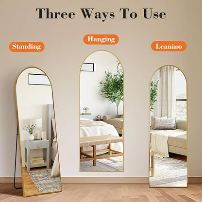 Sweetcrispy 58"x19" Arched Full Length Mirror, Full Body Mirror with Aluminum Alloy Thin Frame, Leaning or Standing, Suitable for Bedroom, Livingroom, Cloakroom, Gold