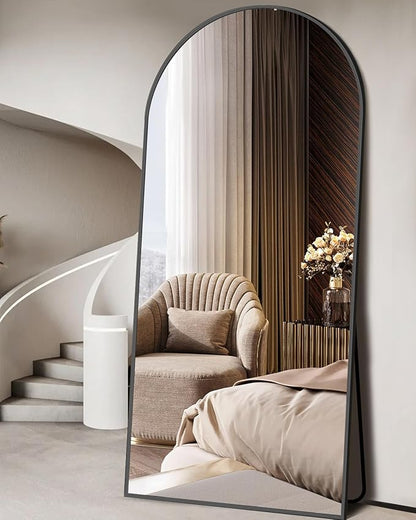 DMWOODFL 71"x26" Arched Full-Length Mirror with Explosion-Proof HD Glass - Oversized Floor or Wall-Mounted Full Body Mirror for Bedroom, Living Room, and Cloakroom (Black)