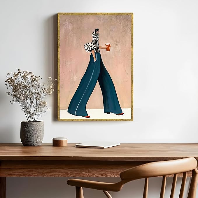 Large Gold Framed Modern Fashion Abstract Wall Art Chic Long-Leg Silhouette Female Canvas Poster Bold Figurative Woman Painting Feminine Prints Artwork Girl Pictures for Home Decor 24x36inch