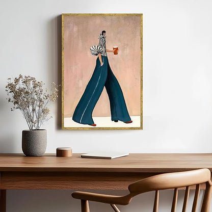 Large Gold Framed Modern Fashion Abstract Wall Art Chic Long-Leg Silhouette Female Canvas Poster Bold Figurative Woman Painting Feminine Prints Artwork Girl Pictures for Home Decor 24x36inch