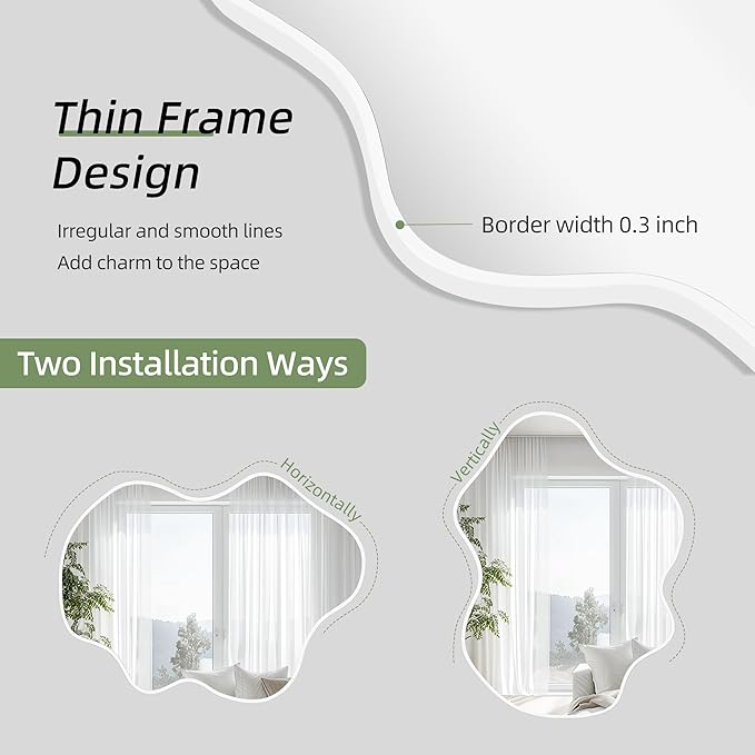 White Irregular Wall Mirrors 24''x36'', Clouds Decorative Modern Mirror for Bedroom Bathroom Living Room or Entryway