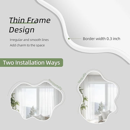 White Irregular Wall Mirrors 24''x36'', Clouds Decorative Modern Mirror for Bedroom Bathroom Living Room or Entryway