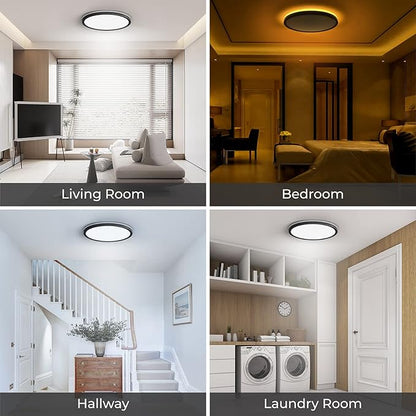 Matane 2Pack LED Flush Mount Ceiling Lights with Night Light, 12inch 24W Dimmable Ceiling Light Fixture 3000K/4000K/5000K Selectable, Black Flushmount Light for Bedroom, Kitchen, Laundry Room