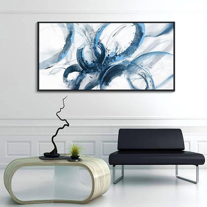 AJAZIKO Blue Abstract Canvas Wall Art for Living Room - Large Modern Navy & White Framed Artwork, Extra Large Bedroom Wall Decor, Sophisticated Office Pictures 30×60IN