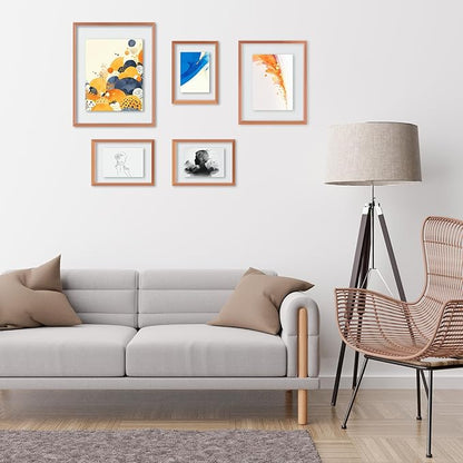 Golden State Art, 7 Pack Floating Frames for One 11x14, Two 8x10, and Four 5x7 Pictures. Aluminum Photos Frame for Wall Display (Rose Gold)