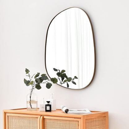 ELEHUME Asymmetrical Mirror for Wall Decor 21"*27", Modern Brass Framed Wall Mirror for Living Room Bathroom Bedroom Entryway ELE-STOU-0065G