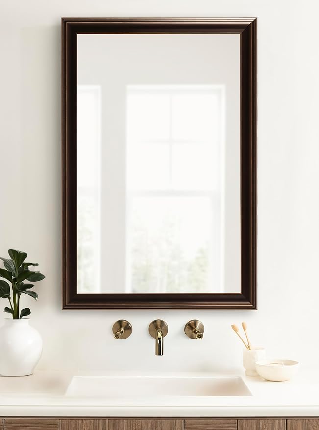 Kate and Laurel Galiano Traditional Framed Rectangle Bathroom Vanity Mirror, 29 x 41, Bronze, Classic Large Rectangular Bathroom Mirror for Over Sink or for Use as Entryway or Living Room Decor