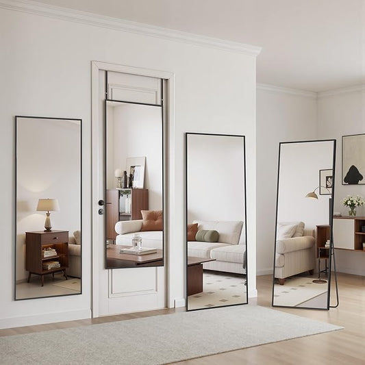 Suidia Full Length Mirror Over the Door&Wall Mounted, 48"x14" Door Mirror with Aluminum Alloy Frame, HD Shatterproof, No-Drill, Hanging Mirrors for Bedroom, Bathroom, Dorm, Closet, Rect, Black