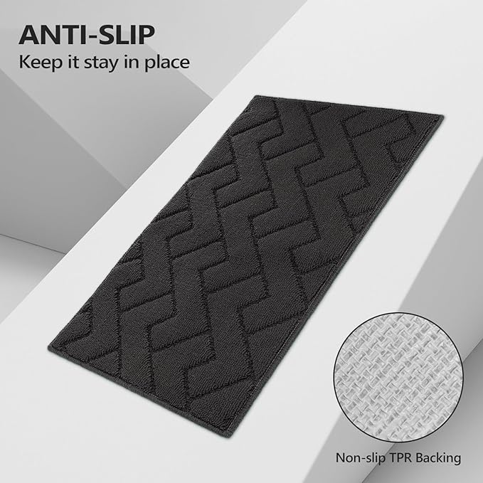 hicorfe Kitchen Runner Rugs and Mats Sets,2 Pieces Absorbent Non-Slip Kitchen Rug,Comfort Kitchen Mat for Floor,Washable for Kitchen,Hallway,Office,Sink,Laundry(20"x59"+20"x32",Charcoal)