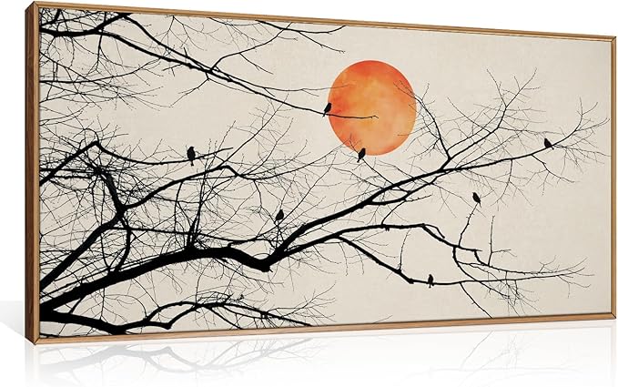 Large Vintage Tree Branch Framed Canvas Wall Art Set, Retro Tree Drawing Wall Decor, Nature Botanical Wall Painting, Neutral Landscape Art Print for Living Room, Bedroom, Office - 20"X40"x1
