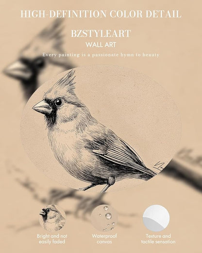 Bzstyleart Vintage Wall Art Decor, Framed Bird Wall Decor Painting for Living Room, Sketch Yili State Bird Animal Canvas Prints Home Decor Aesthetic for Bedroom Bathroom, 12L x 16W