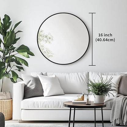 Oruii Small Round Mirror 16 inch, Small Black Circle Mirror Metal Frame, Black Circular Wall Mounted Mirrors for Bedroom, Vanity, Nursery, Kids, Wall Décor