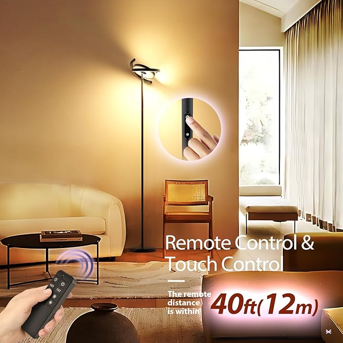FIMEI Floor Lamp, 36W 2800LM Bright Modern Standing Lamp Rotatable for Multi-Angle Lighting, Eye-Protecting Dimmable, 3 Color Adjustable, Remote/Touch Control for Bedroom Office, Black