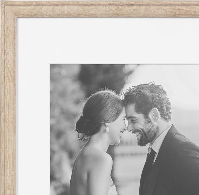 Kate and Laurel Adlynn Rectangle Picture Frame Set of 3; 14 x 18 matted to 11 x 14; Natural; Transitional Three-Piece Frame Set for Gallery Wall Frame Set in Living Room Wall Decor