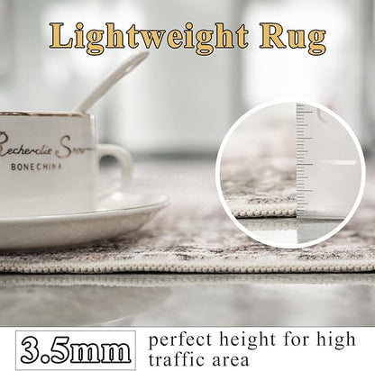 RUUGME 8x10 Area Rugs Abstract: Washable Living Room Rug Non-Slip Low Pile Stain Resistant Throw Rugs for Bedroom Dining Room - Large Soft Indoor Carpet for Modern Farmhouse Decor (8X10 Beige-Brick)