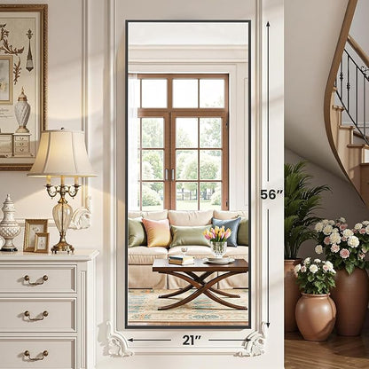 Simple Deluxe Full Length Mirror, 56"×21" Large Floor Mirrors, for Wall Door Bedroom Bathroom Living Room (Black)