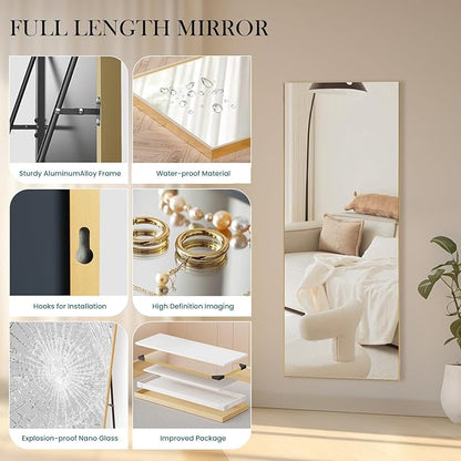 NEWBULIG Full Length Mirror, Full Body Floor Mirror with Aluminum Alloy Thin Frame, Wall or Standing Mirror for Bedroom, Living Room, Dressing Room