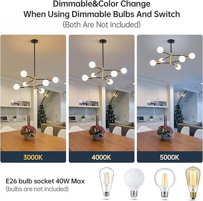 RUIYEY Modern Chandeliers for Dining Room, Black and Gold Chandelier Ceiling Light Fixture 6-Light Sputnik Chandeliers Mid Century Chandeliers for Living Room,Kitchen Island,Bedroom,Foyer