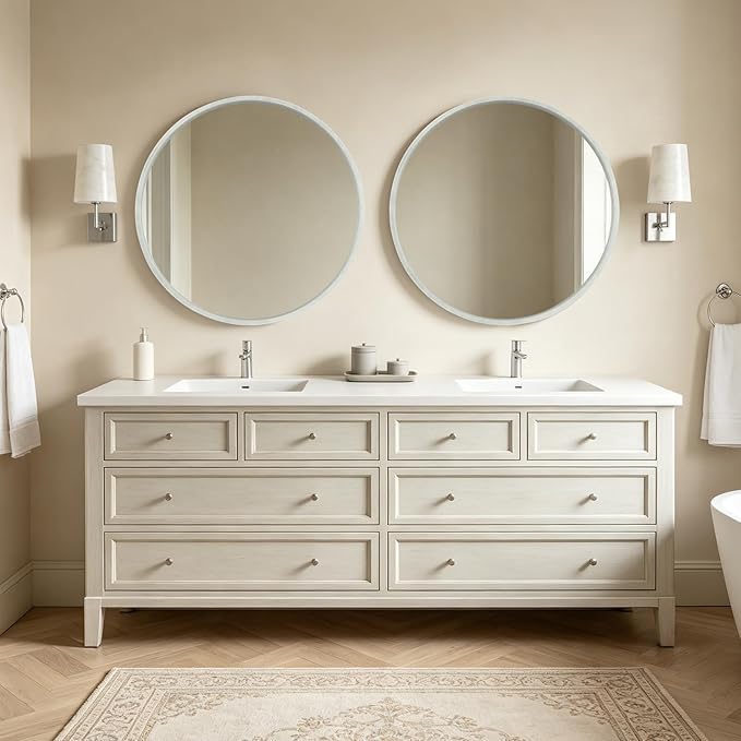 WallBeyond 36 Inch Round Wood Mirror, Large Circle Wooden Frame Wall Mirror for Bathroom, Living Room, Bedroom, Entryway (White)