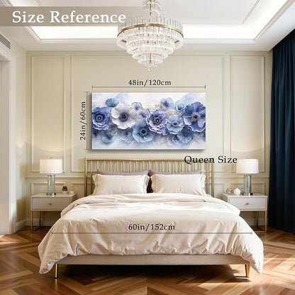 imjiayu Large Wall Art, Floral Wall Art, Modern Art Wall Decor, Blue and White Flowers Painting Prints, Elegant Big Canvas Pictures for Living Room Bedroom Dining Room Hallway Office 24"x48"