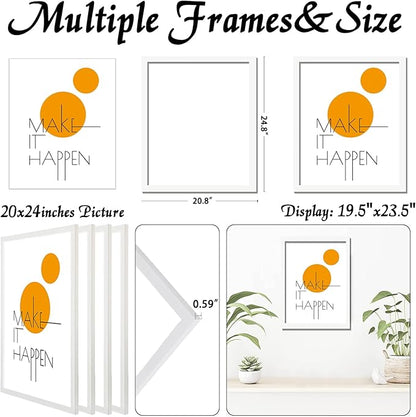 20x24 Picture Frame Set of 4, White 20 x 24 Frame High Transparent Wall Gallery Poster Canvas Photo Frames for 20 by 24 inches