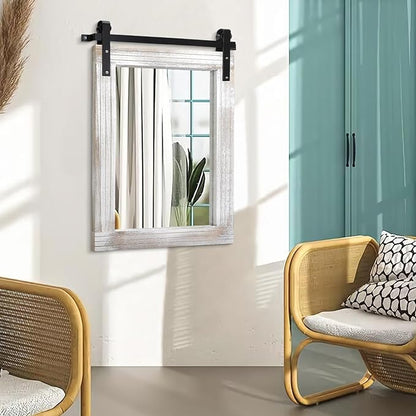 AAZZKANG Wall Mirrors Rustic Barn Door Mirror Large 26"x18" with Wood Framed Rectangle Decorative for Bedroom Bathroom Living Room Entryway Home Decor White