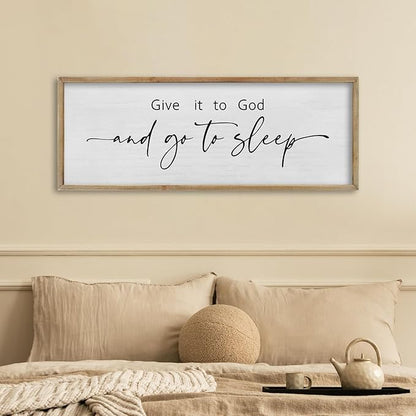 FZMHASLWW Give It To God And Go To Sleep Sign Above Bed Wall Decor 32"×12" Master Bedroom Over Bed Rustic Bible Verse Christian God Holy Catholic Farmhouse Horizontal Wall Art (Wood)