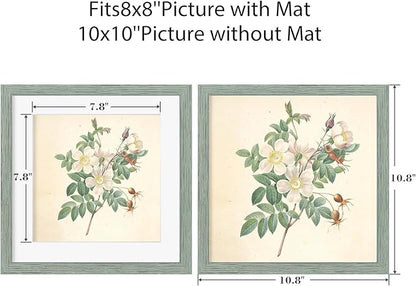 10x10 Picture Frame Set of 9, Display Pictures 8x8 with Mat or 10x10 without Mat, Multi Collage Gallery Square Photo Frames for Wall or Tabletop, Rustic Green