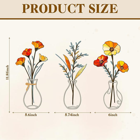 Tumwisk 3 Pieces Metal Flowers Wall Arts - Minimalist Orange Flower Wall Decor for Rustic Farmhouse Kitchen Bedroom Living Room Vintage Decorative Floral Art Housewarming Gifts