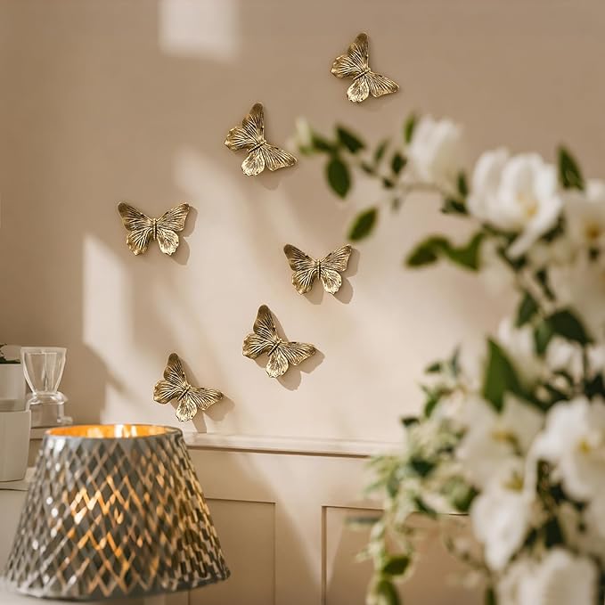 GUSFREUD 3D Butterfly Wall Decor Set – Resin Wall Decorations for Living Room, Bedroom, Garden, Yard, Outdoor and Gallery Walls - Antique Copper - Set of 6