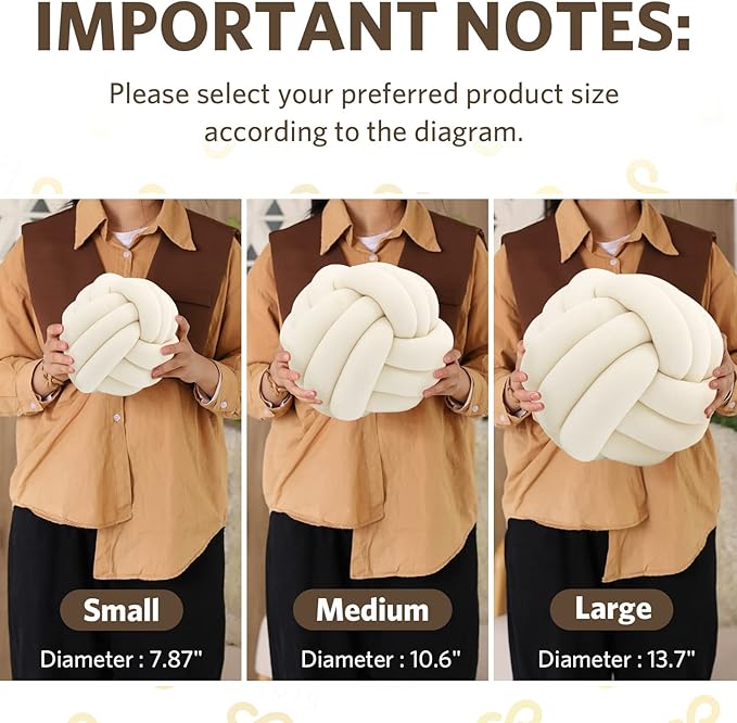 Sioloc Soft Knot Ball Pillows,Round Throw Pillow Cushion Home Decoration Plush Pillow,Throw Knotted Pillow Handmade Round Plush Pillow（13.7inches,Ivory）