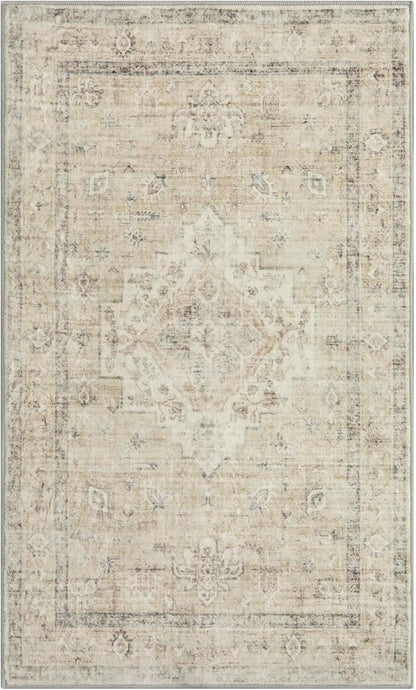 LIVEBOX Entryway Rug 3x5 Washable Area Rugs for Kitchen Bathroom, Non-Slip Front Door Mat for Bedroom, Boho Low-Pile Carpet Farmhouse Throw Indoor Mats for Bath Laundry Room, Tan